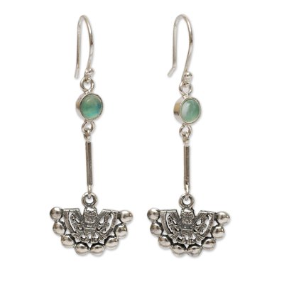 Opal dangle earrings, 'Inca Iridescent' - Inca Glyph Earrings with Andean Opal and 925 Sterling Silver