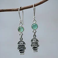 Opal dangle earrings, 'Inca Tumi' - Artisan Crafted Sterling Silver and Opal Hook Earrings