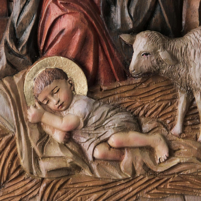 Panel en relieve de cedro - Escultura artesanal en relieve de belén de madera de cedro