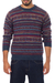 Men's 100% alpaca sweater, 'Colca Canyon' - Patterned Blue and Burgundy Alpaca Men's Knit Sweater (image 2a) thumbail