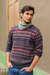 Men's 100% alpaca sweater, 'Colca Canyon' - Patterned Blue and Burgundy Alpaca Men's Knit Sweater (image 2b) thumbail