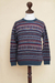 Men's 100% alpaca sweater, 'Colca Canyon' - Patterned Blue and Burgundy Alpaca Men's Knit Sweater (image 2d) thumbail