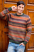 Men's 100% alpaca sweater, 'Andean Homeland' - Multicolor Alpaca Men's Sweater with Forest Green thumbail