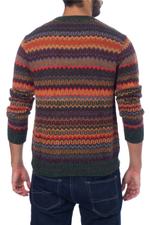 Men's 100% alpaca sweater, 'Andean Homeland' - Multicolor Alpaca Men's Sweater with Forest Green