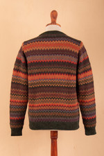 Men's 100% alpaca sweater, 'Andean Homeland' - Multicolor Alpaca Men's Sweater with Forest Green