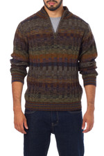 Peruvian 100% Alpaca Men's Sweater with Zipper - Traveler | NOVICA