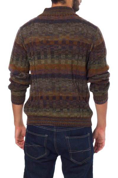 Men's 100% alpaca sweater, 'Traveler' - Peruvian 100% Alpaca Men's Sweater with Zipper