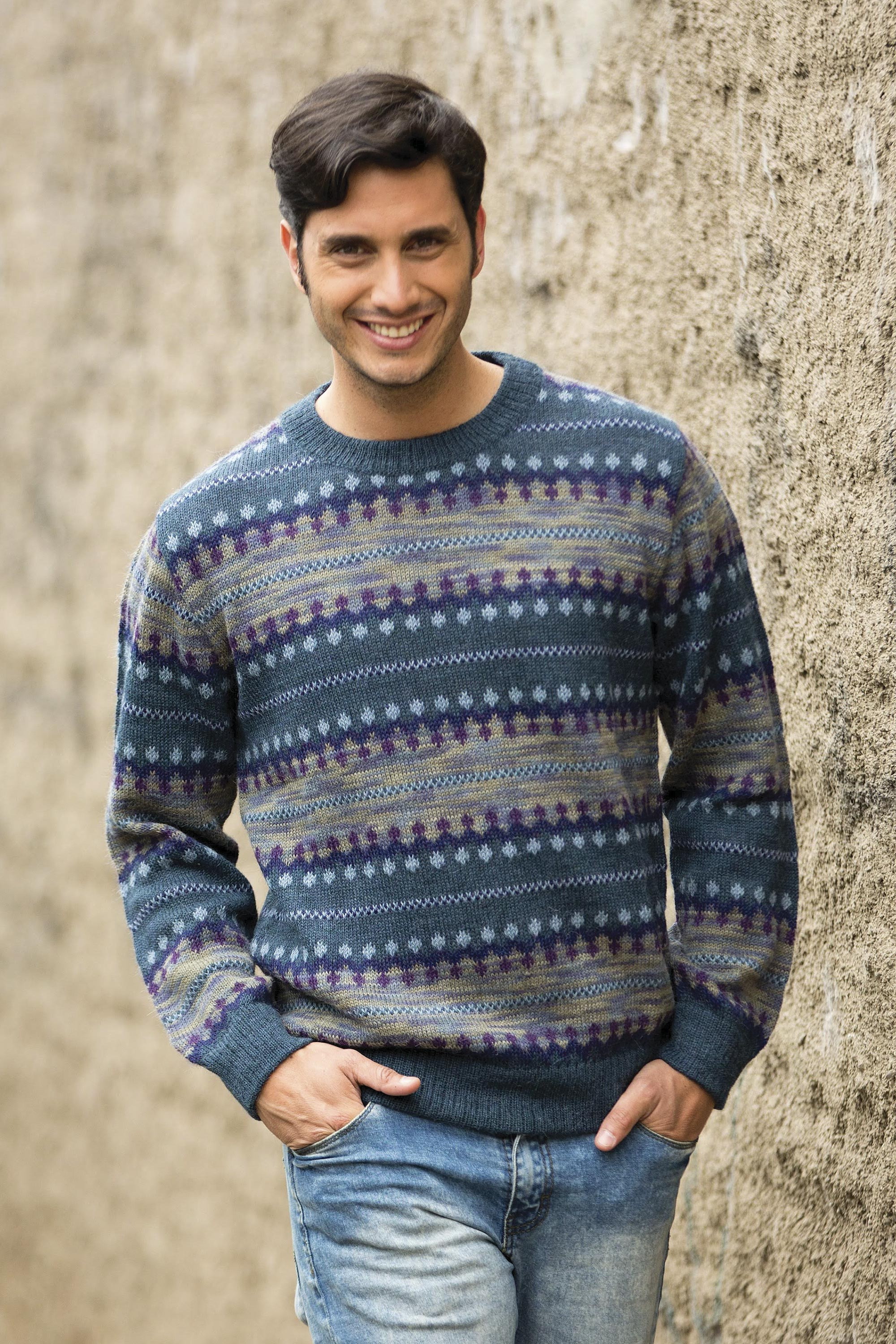 UNICEF Market | Men's Patterned Andean 100% Alpaca Sweater in Shades of ...