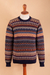 Men's 100% alpaca sweater, 'Colca Melange' - Multicolor Alpaca Men's Sweater with Blue Trim from Peru (image 2d) thumbail