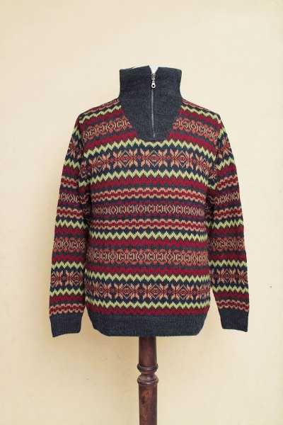 Men's 100% alpaca sweater, 'Earth Tribute' - Multicolor Men's Alpaca Sweater with a Zipper Turtleneck