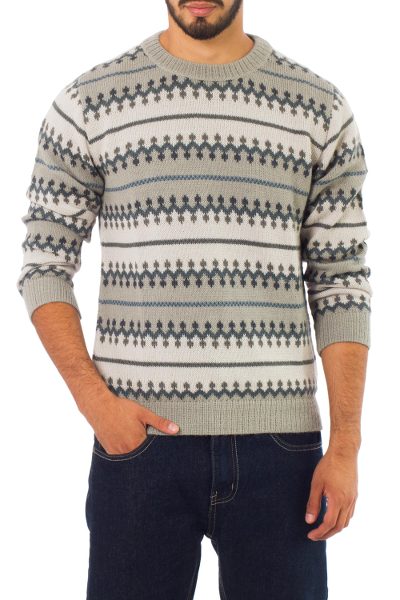Men's 100% alpaca sweater, 'Mountain Mist' - Knitted Grey 100% Alpaca Wool Men's Sweater