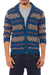 Men's 100% alpaca cardigan, 'Blue Chakana' - Men's Blue and Brown Alpaca Cardigan Sweater from Peru thumbail
