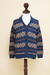 Men's 100% alpaca cardigan, 'Blue Chakana' - Men's Blue and Brown Alpaca Cardigan Sweater from Peru (image 2c) thumbail