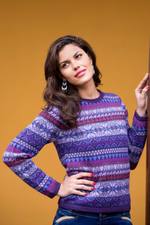 100% alpaca sweater, 'Purple Poppy' - Knit 100% Alpaca Snowflake Pattern Pullover Sweater