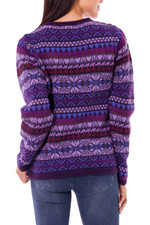 100% alpaca sweater, 'Purple Poppy' - Knit 100% Alpaca Snowflake Pattern Pullover Sweater