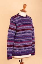 100% alpaca sweater, 'Purple Poppy' - Knit 100% Alpaca Snowflake Pattern Pullover Sweater