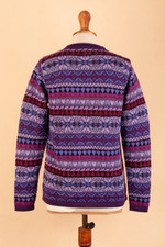 100% alpaca sweater, 'Purple Poppy' - Knit 100% Alpaca Snowflake Pattern Pullover Sweater