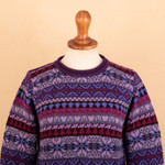 100% alpaca sweater, 'Purple Poppy' - Knit 100% Alpaca Snowflake Pattern Pullover Sweater