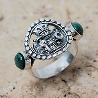 Chrysocolla cocktail ring, 'Inca Star Walker' - Chrysocolla on Burnished Sterling Silver Ring from Peru