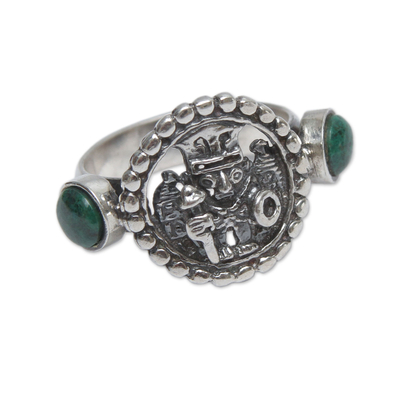 Chrysocolla cocktail ring, 'Inca Star Walker' - Chrysocolla on Burnished Sterling Silver Ring from Peru