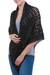 100% alpaca shawl, 'Versatile Black' - Hand Knitted Warm Black 100% Alpaca Patterned Shawl thumbail