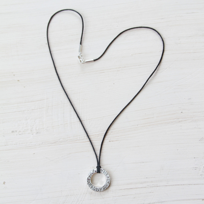 Sterling silver pendant necklace, 'Continuity' - Textured Sterling Silver Circle Pendant Necklace