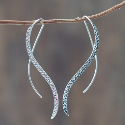 Sterling silver drop earrings, 'Flowing Stream' - Minimalist Design Sterling Silver Earrings Crafted by Hand