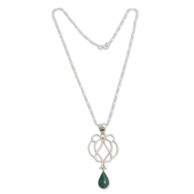 Chrysocolla and sterling silver pendant necklace, 'Drop of Wisdom' - Chrysocolla Droplet on Sterling Silver Hand Crafted Necklace