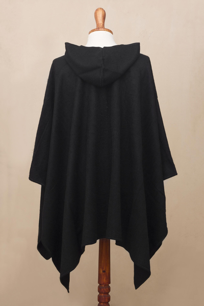 Poncho con capucha para hombre en lana negra y beige, capa de alpaca, negro  (Black and Beige)