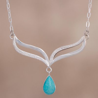 Amazonite and sterling silver pendant necklace, 'Turquoise Dew' - Amazonite Droplet on Hand Crafted Sterling Silver Necklace