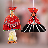 Ceramic ornaments, 'Andean Couple' - Peruvian Theme Artisan Crafted Ceramic Ornaments (Pair)