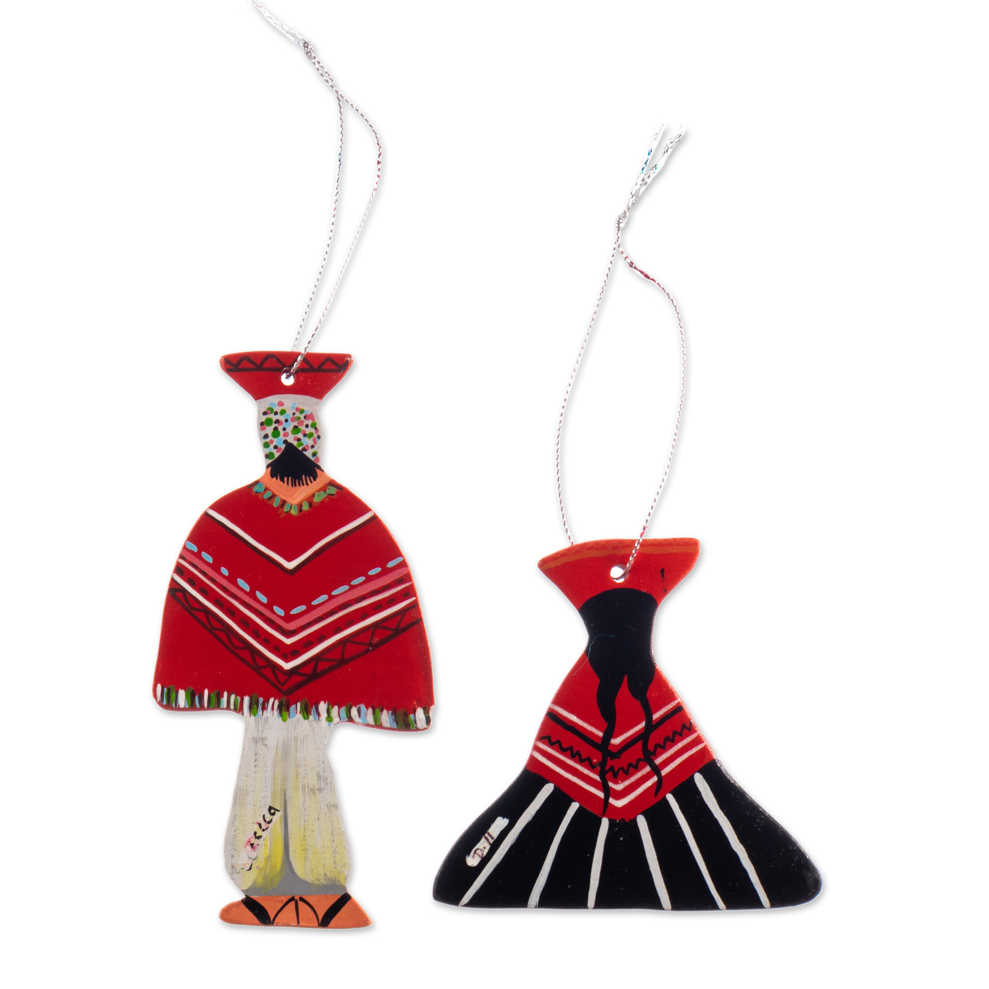 Peruvian Theme Artisan Crafted Ceramic Ornaments (Pair) Andean Couple
