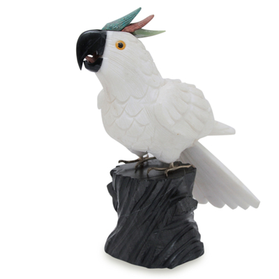 NOVICA White Cockatoo Natural Gemstone Onyx Sculpture