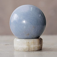 Celestite sphere, 'Heavenly Blue' - Hand Crafted Andean Celestite Egg Sculpture with Stand
