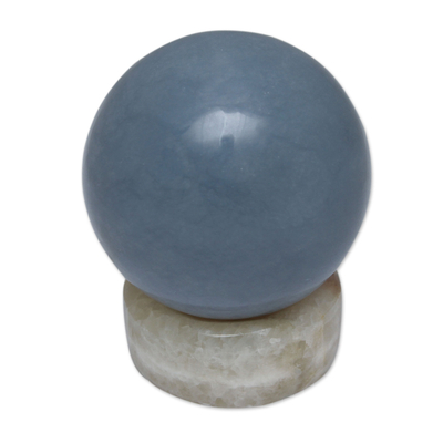 Celestite sphere, 'Heavenly Blue' - Hand Crafted Andean Celestite Egg Sculpture with Stand