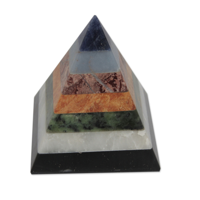 Gemstone pyramid, 'Positive Spirituality' - Artisan Crafted Seven Gem Pyramid Sculpture from the Andes