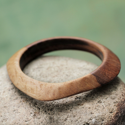 Artisan Crafted Asymmetrical Wood Bangle Bracelet from Peru - Forest ...