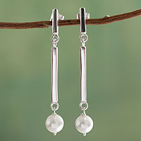 Cultured pearl dangle earrings, 'White Sea Foam'