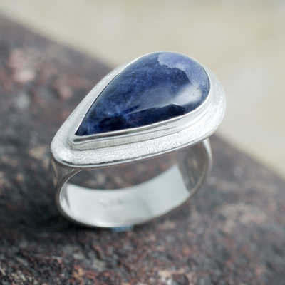 Sodalite cocktail ring, 'Gift of Life' - Hand Crafted Sterling Silver and Sodalite Cocktail Ring