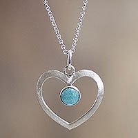 Amazonite heart necklace, 'Heavenly Love' - Peruvian Fair Trade Silver and Amazonite Heart Necklace