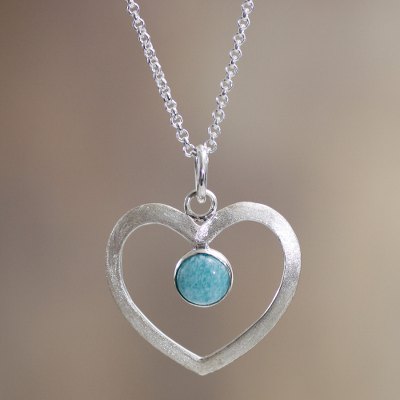 Amazonite heart necklace, 'Heavenly Love' - Peruvian Fair Trade Silver and Amazonite Heart Necklace