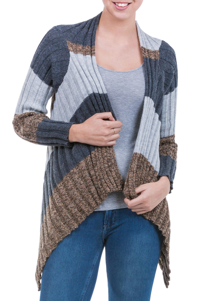 UNICEF Market | Brown and Grey Alpaca Blend Open Front Cardigan Sweater ...