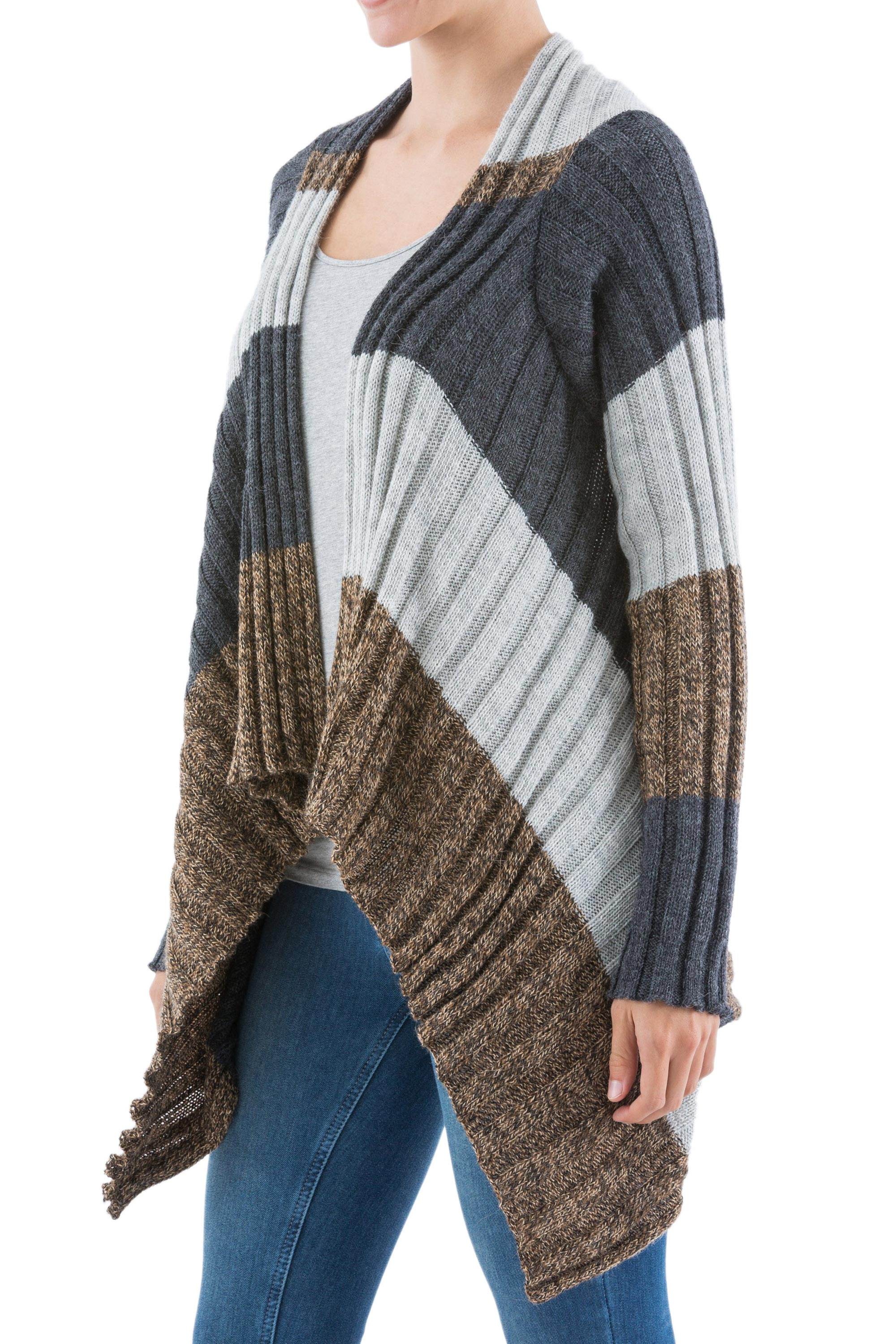 UNICEF Market | Brown and Grey Alpaca Blend Open Front Cardigan Sweater ...