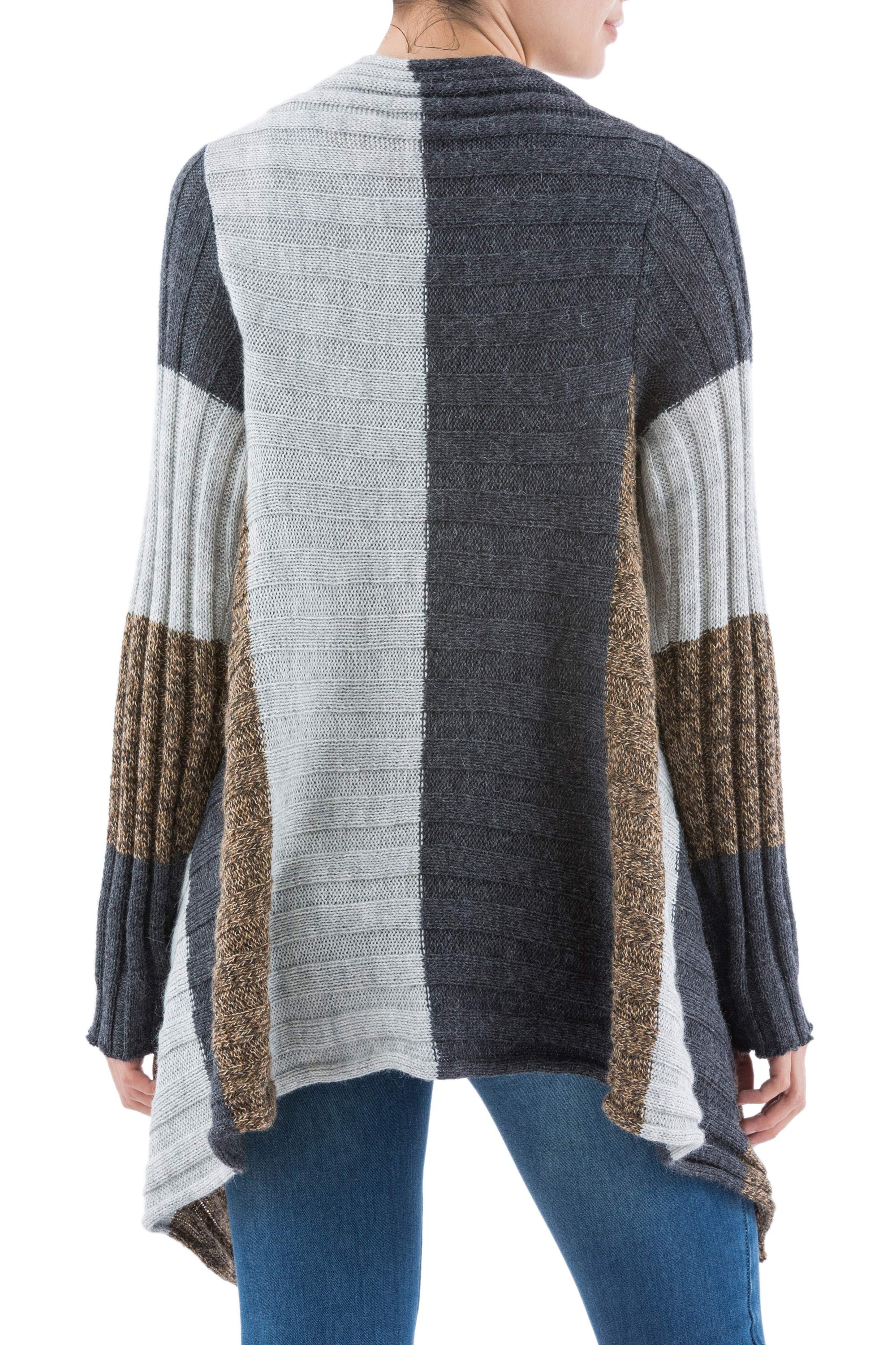 UNICEF Market | Brown and Grey Alpaca Blend Open Front Cardigan Sweater ...