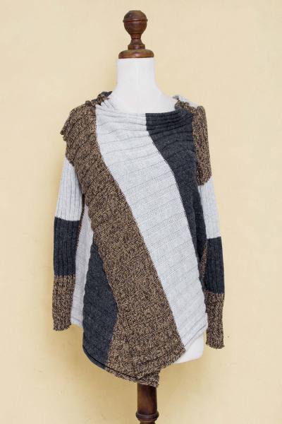 Pachamama NOVICA Brown and Grey Alpaca Blend Cardigan