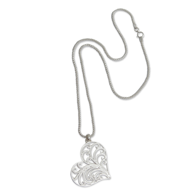 Herz-Halskette aus Sterlingsilber - Handgefertigte filigrane Herzkette aus Sterlingsilber aus Peru