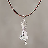 Sterling Silver Cupid's Arrow and Heart on Leather Necklace - Straight ...