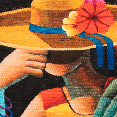 Wool tapestry, 'Woman of the Flowers' - Handwoven Cubist Style Andean Wool Tapestry from Peru