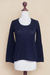 Alpaca blend sweater, 'Navy Blue Charisma' - Navy Blue Alpaca Blend Pullover Sweater from Peru (image 2c) thumbail