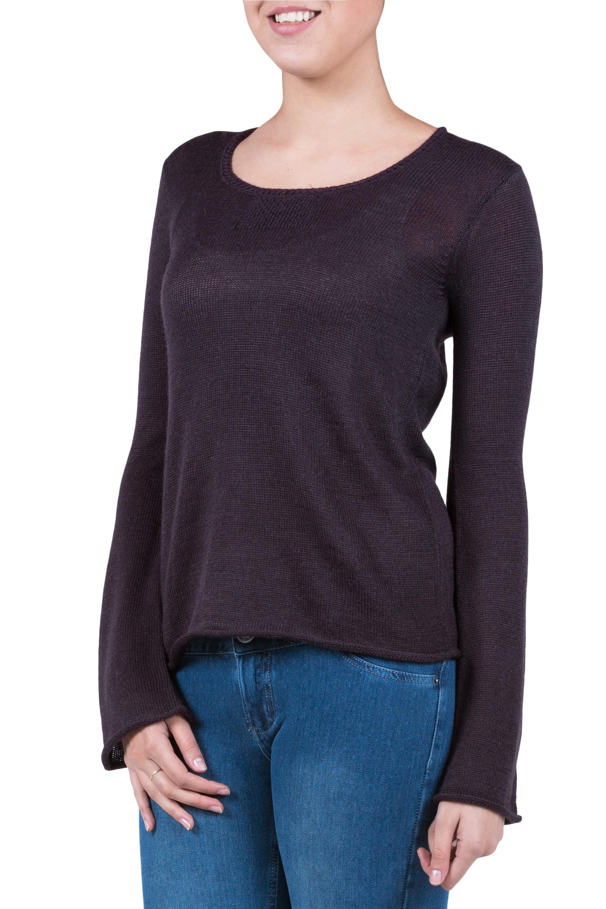 Purple Knitted Andean Alpaca Blend Pullover Sweater - Purple Charisma ...